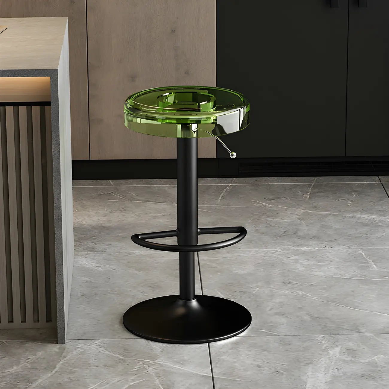 Tabouret de bar pivotant et réglable en métal et acrylique transparent élégant