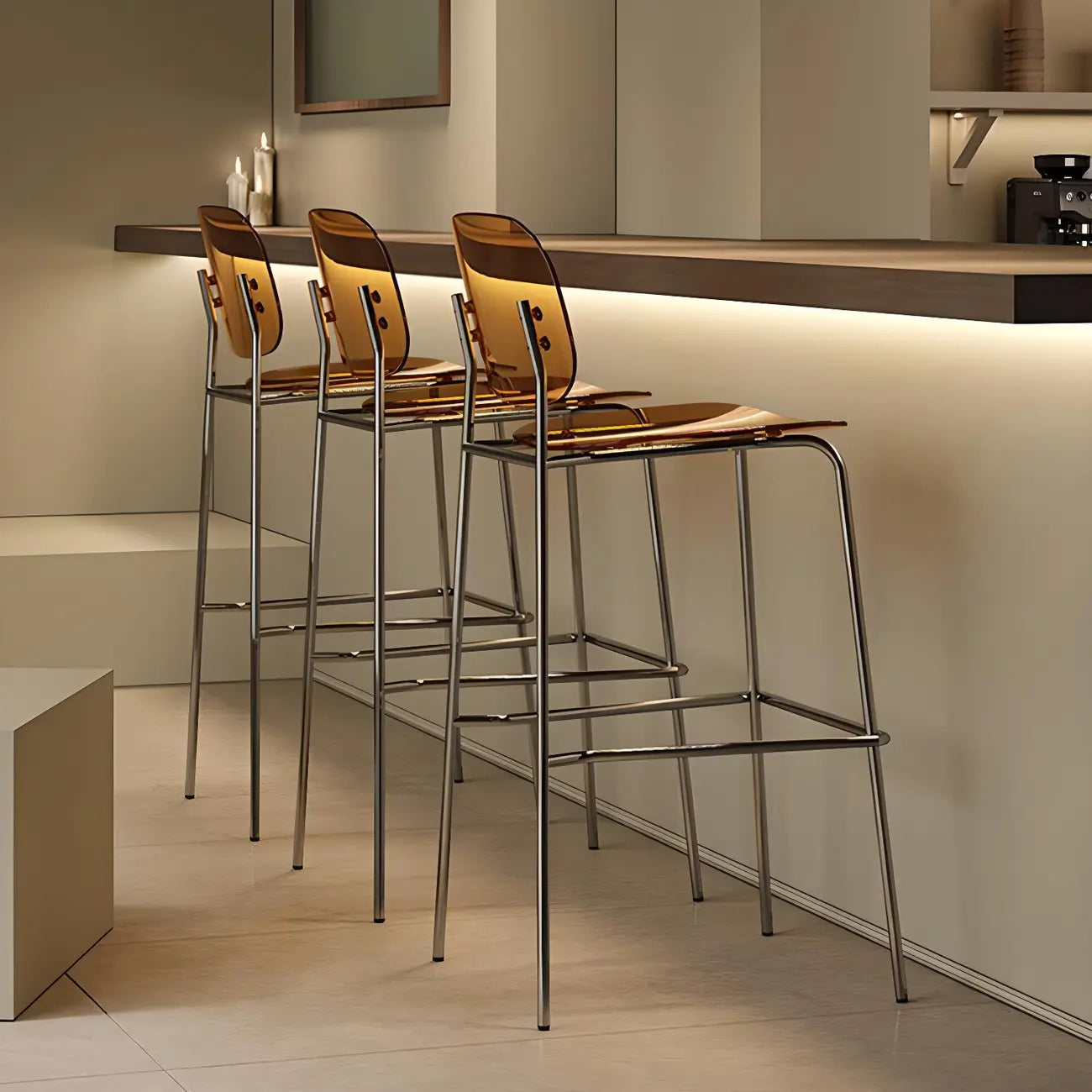 Tabourets de bar modernes en métal et acrylique, hauteur comptoir