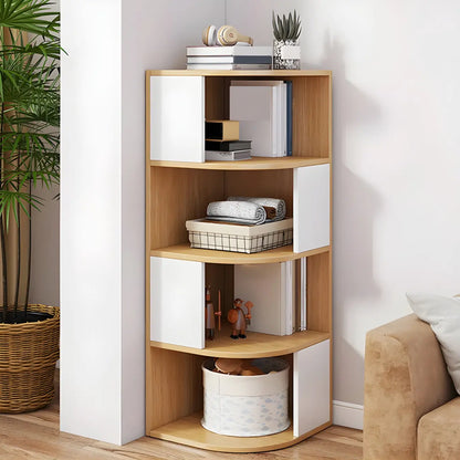 Bibliothèque d'angle étroite et moderne à 5 niveaux en bois brun