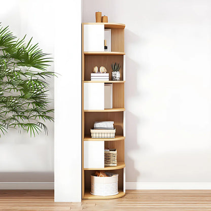 Bibliothèque d'angle étroite et moderne à 5 niveaux en bois brun