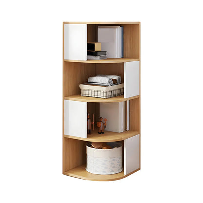 Bibliothèque d'angle étroite et moderne à 5 niveaux en bois brun