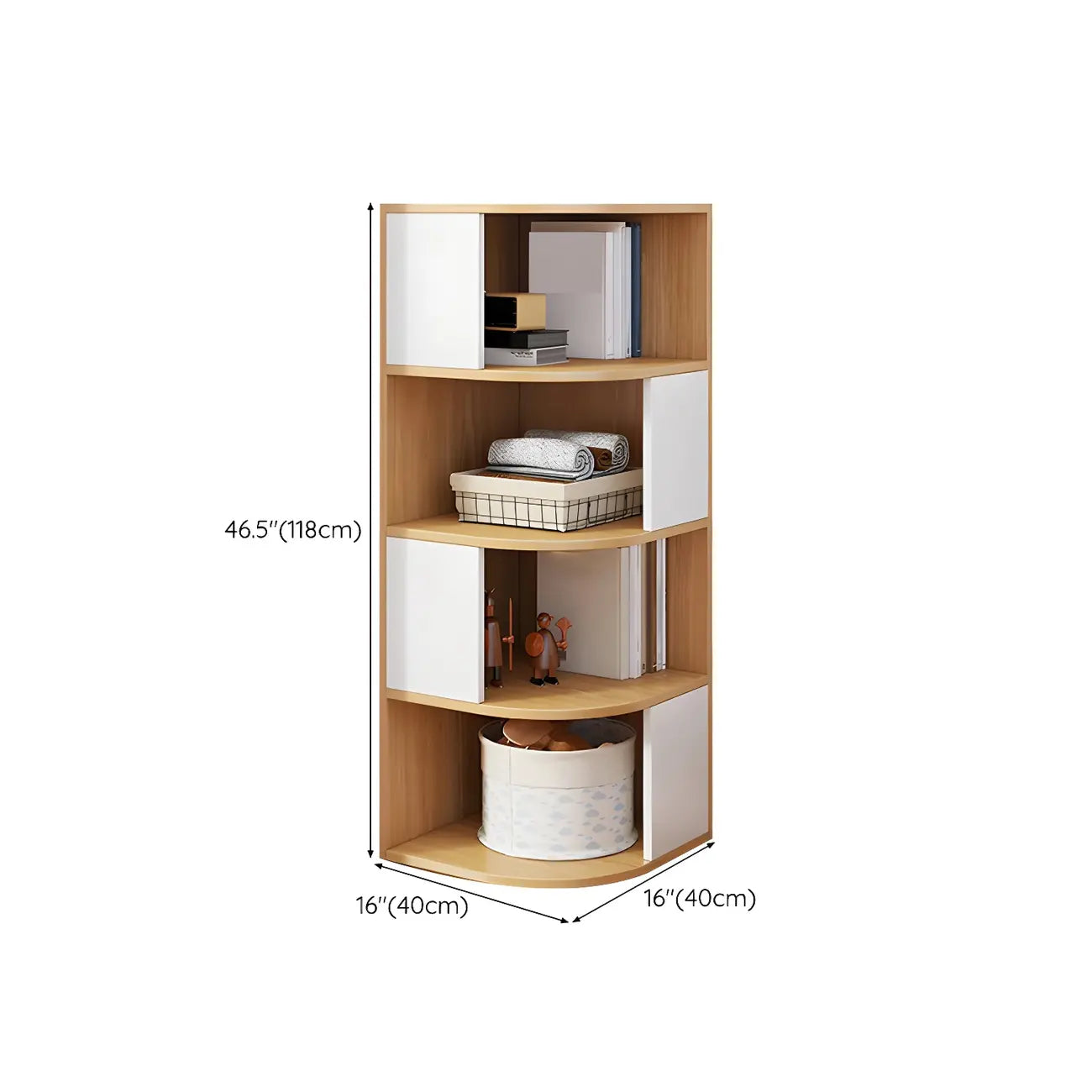 Bibliothèque d'angle étroite et moderne à 5 niveaux en bois brun