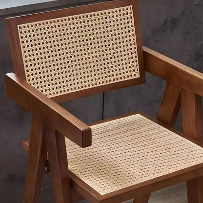 Tabourets de bar carrés empilables en rotin style milieu du siècle