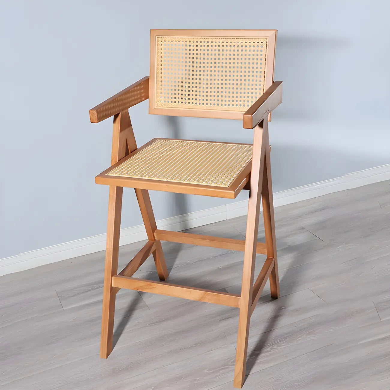 Tabourets de bar carrés empilables en rotin style milieu du siècle