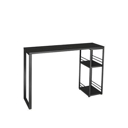 Table de bar moderne à deux étagères en métal et plateau en pierre, idéale pour une cuisine ou un pub.