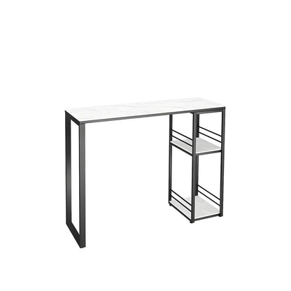 Table de bar moderne à deux étagères en métal et plateau en pierre, idéale pour une cuisine ou un pub.
