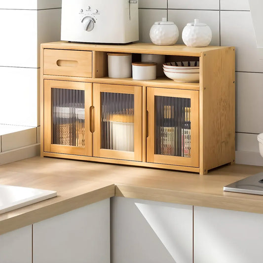 Vitrine moderne en bambou avec portes en acrylique