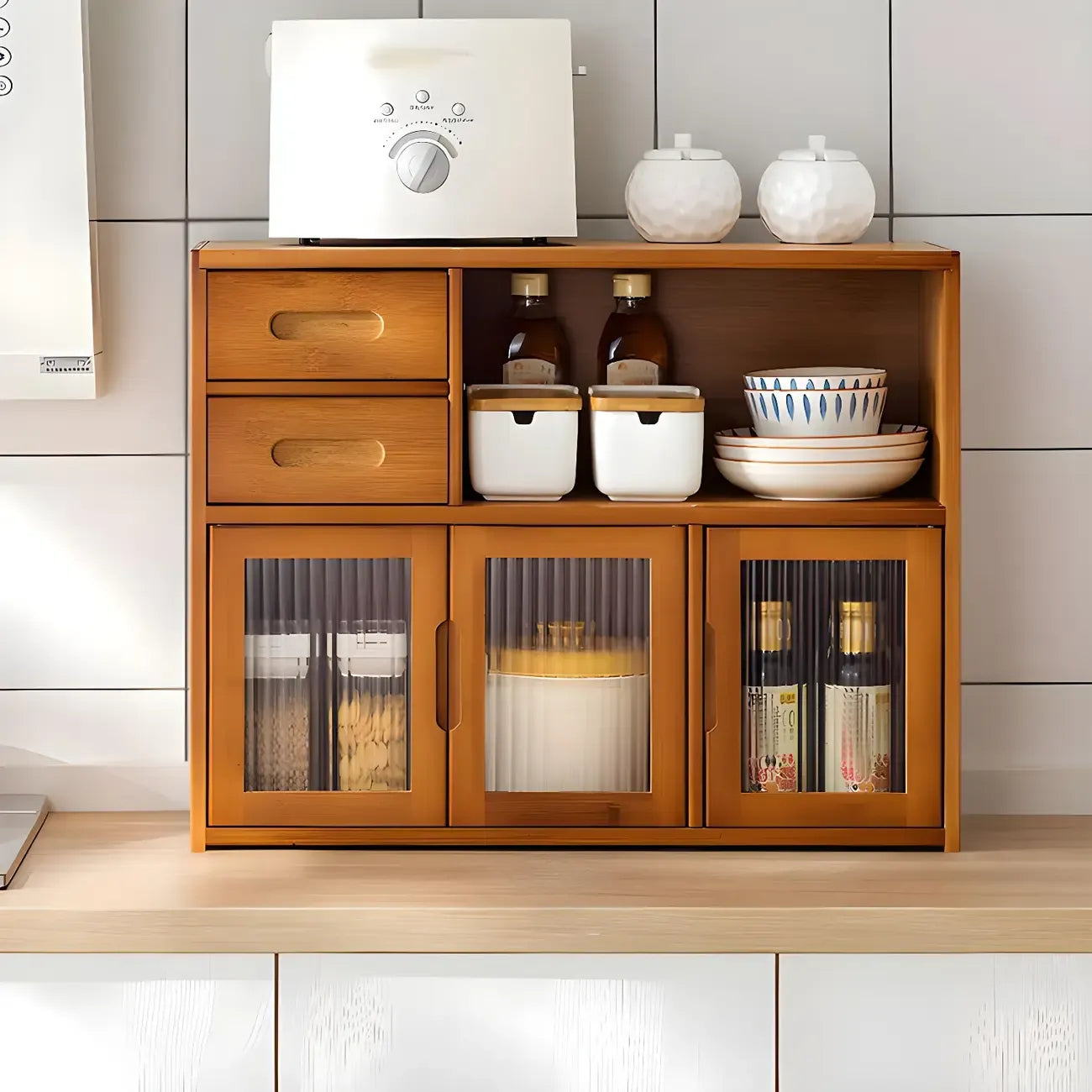 Vitrine moderne en bambou avec portes en acrylique