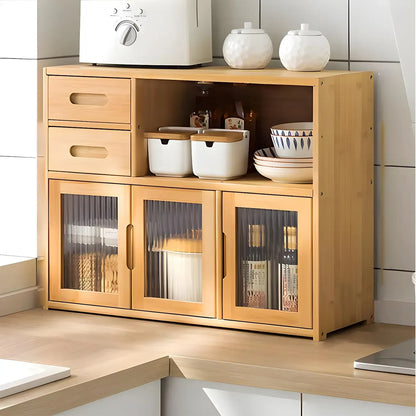 Vitrine moderne en bambou avec portes en acrylique