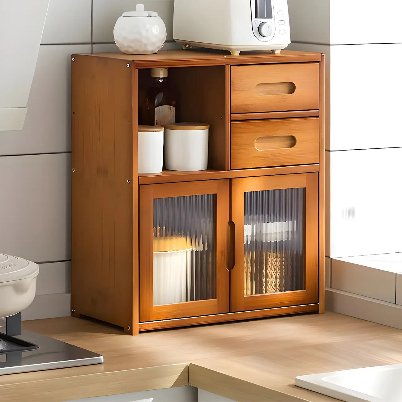 Vitrine moderne en bambou avec portes en acrylique