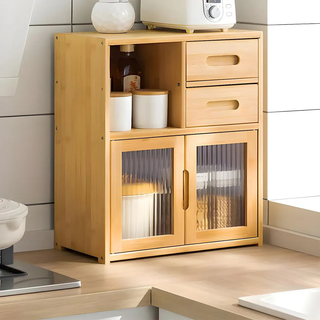 Vitrine moderne en bambou avec portes en acrylique