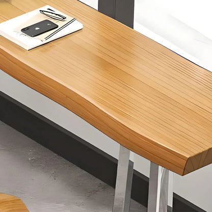 Table de bar élégante en bois avec piètement argenté pour pub