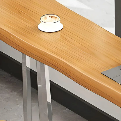Table de bar élégante en bois avec piètement argenté pour pub