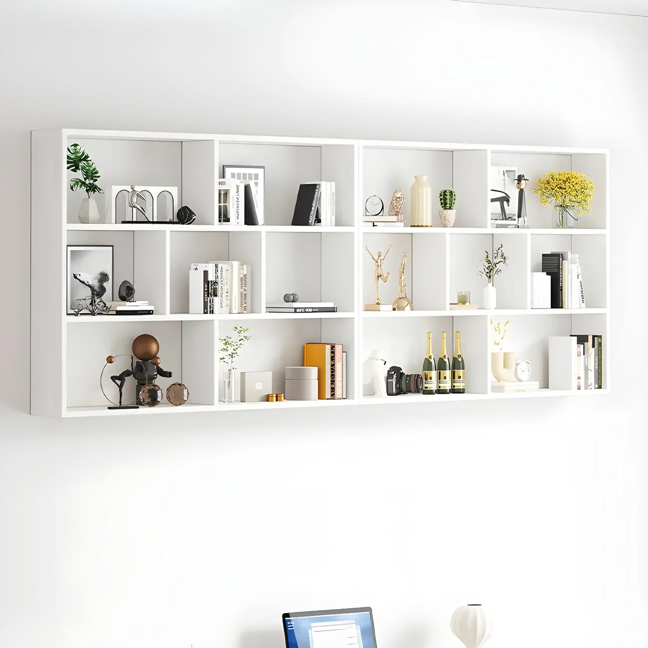 Bibliothèque murale cubique en bois blanc