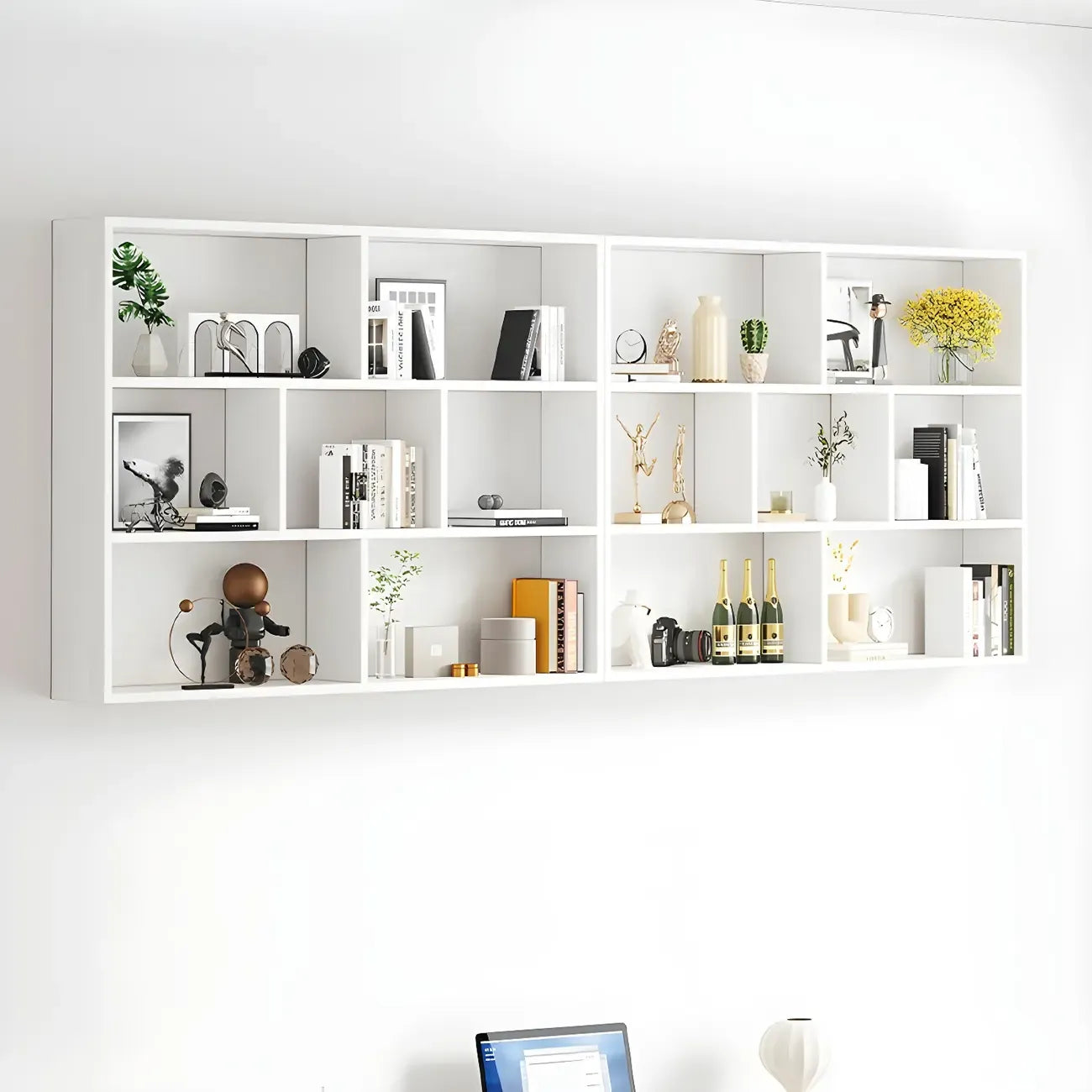 Bibliothèque murale cubique en bois blanc