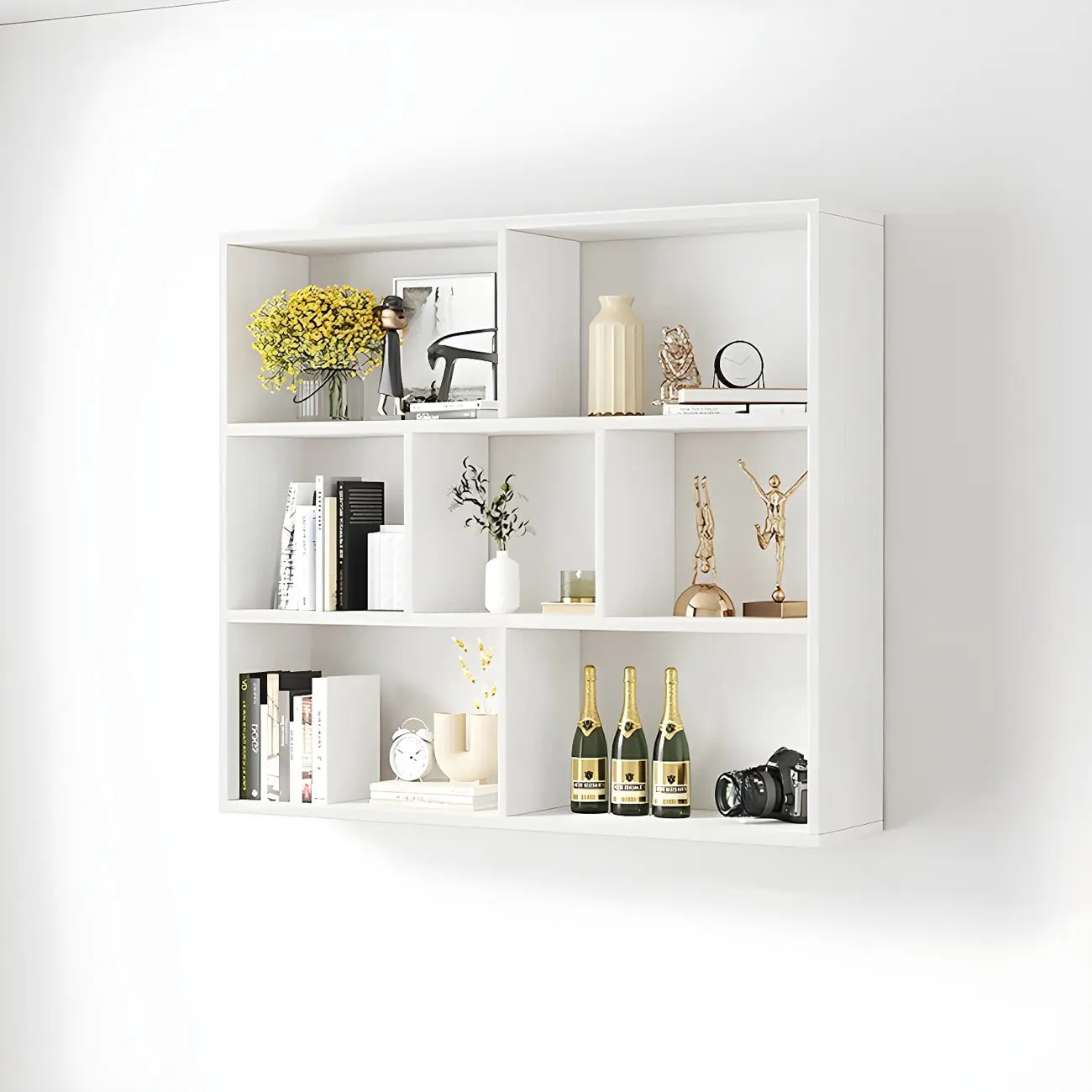 Bibliothèque murale cubique en bois blanc
