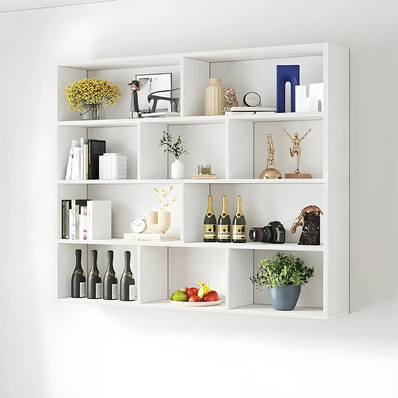 Bibliothèque murale cubique en bois blanc