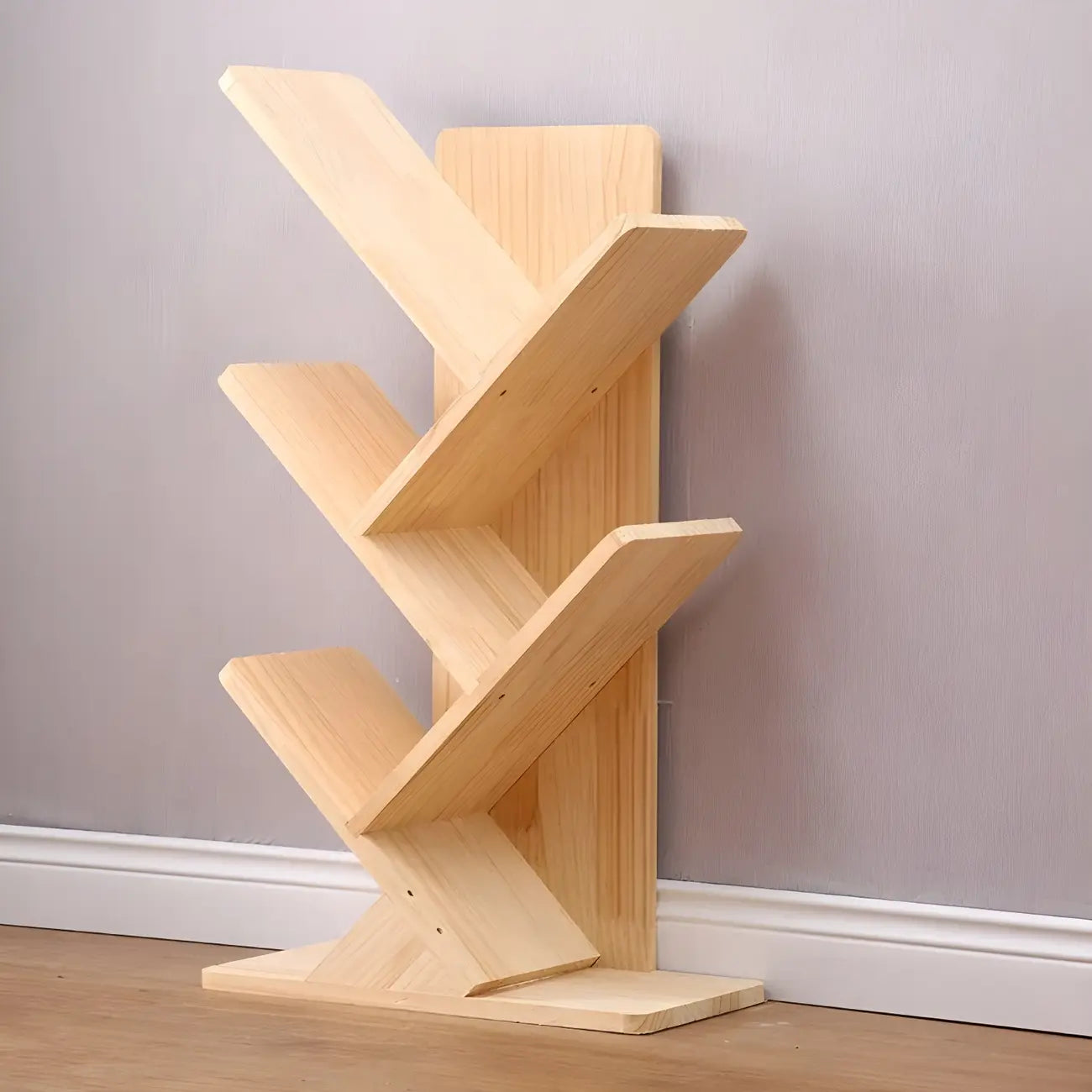 Étagère bibliothèque tendance en bois brun en forme d'arbre