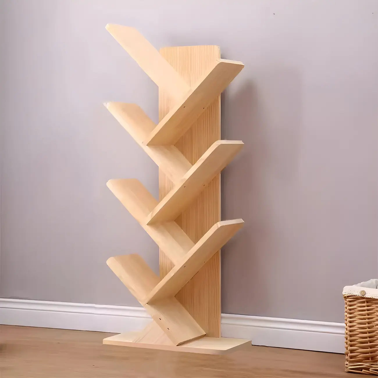 Étagère bibliothèque tendance en bois brun en forme d'arbre