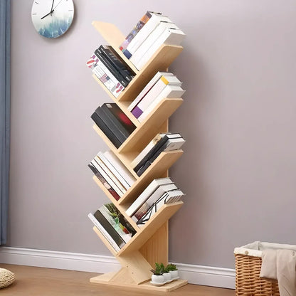 Étagère bibliothèque tendance en bois brun en forme d'arbre