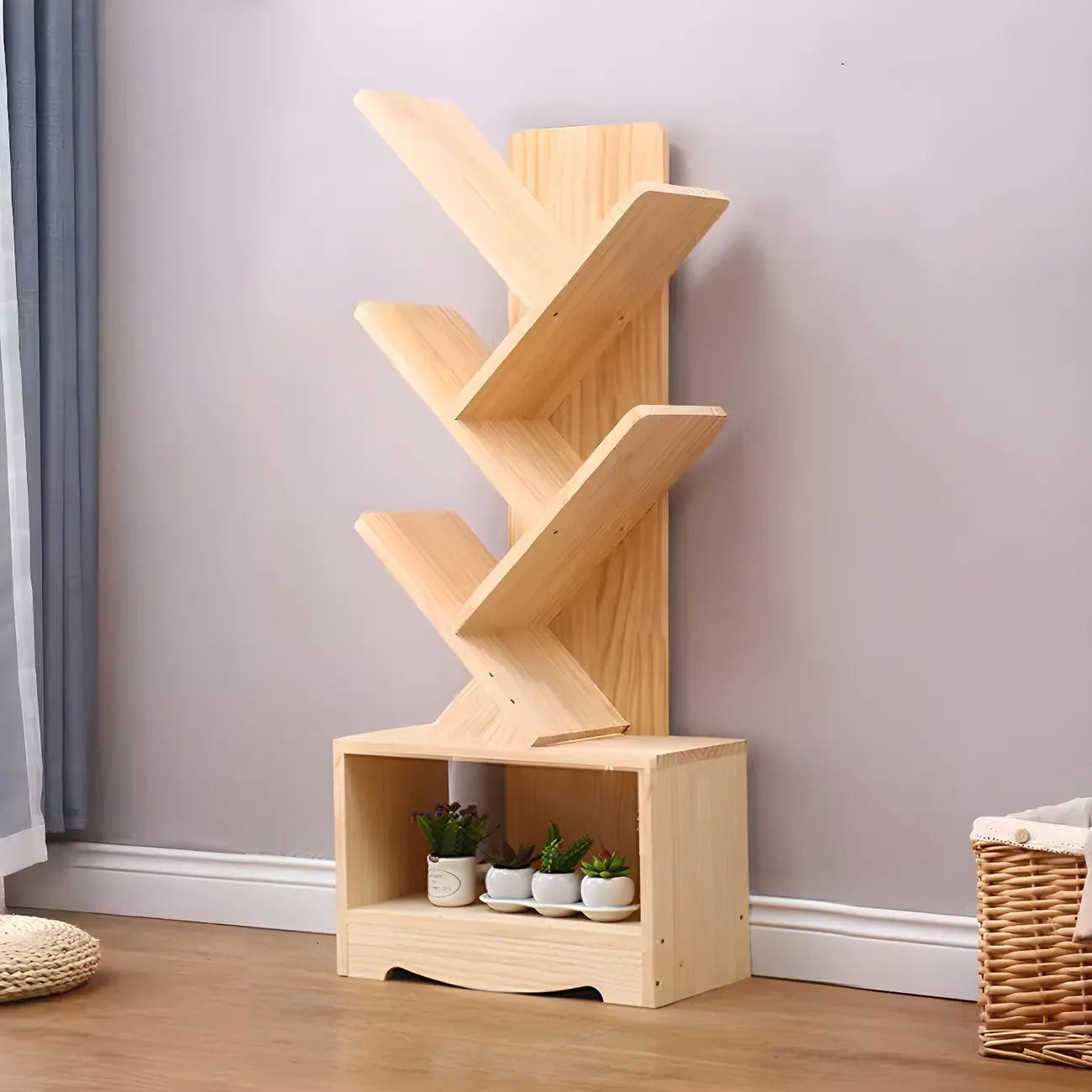 Étagère bibliothèque tendance en bois brun en forme d'arbre