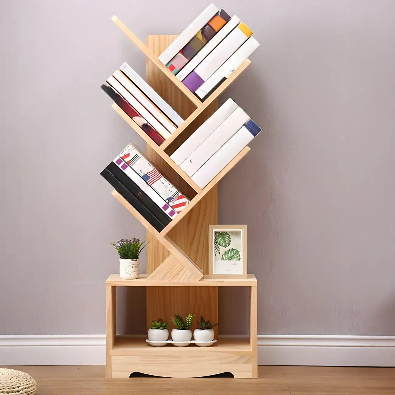 Étagère bibliothèque tendance en bois brun en forme d'arbre