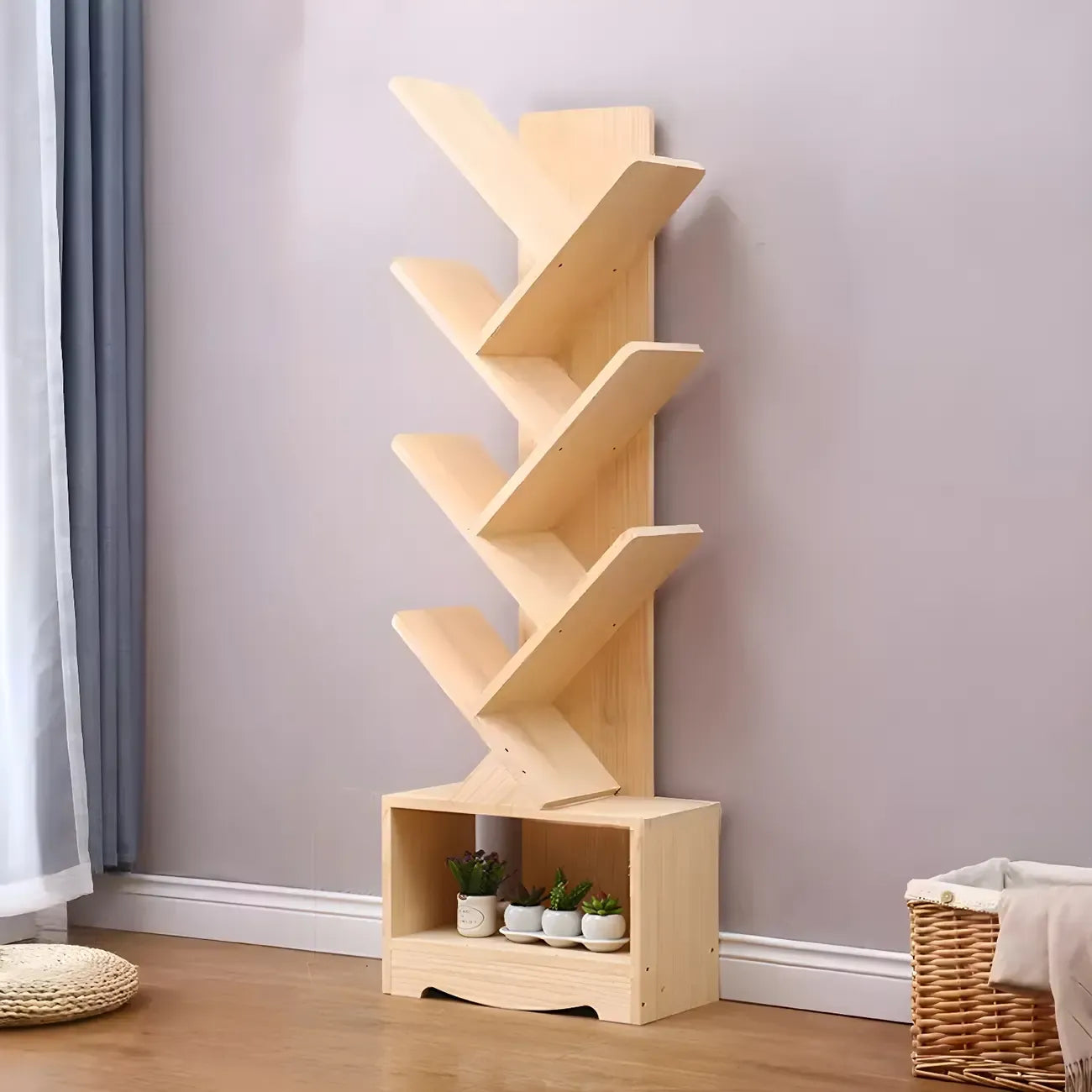 Étagère bibliothèque tendance en bois brun en forme d'arbre