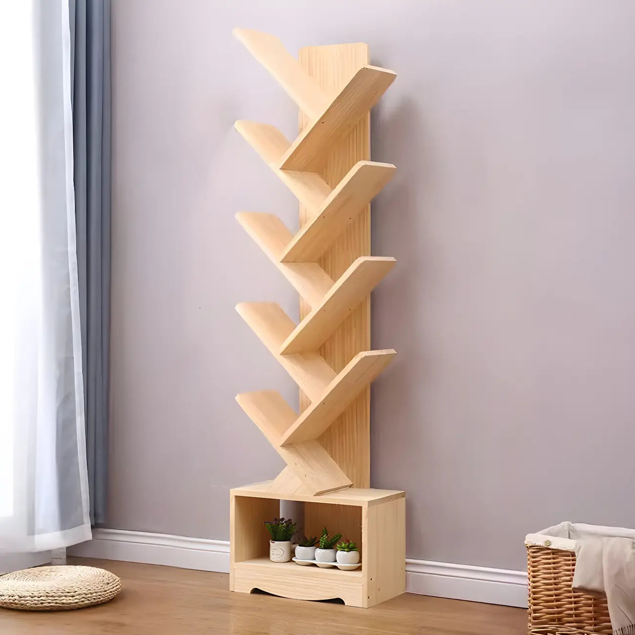 Étagère bibliothèque tendance en bois brun en forme d'arbre