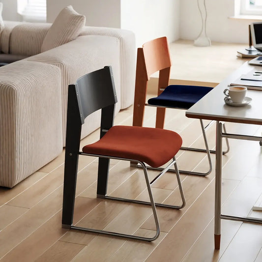 Ensemble de 2 chaises de salle à manger modernes en bois et velours, dossier ouvert, sans accoudoirs