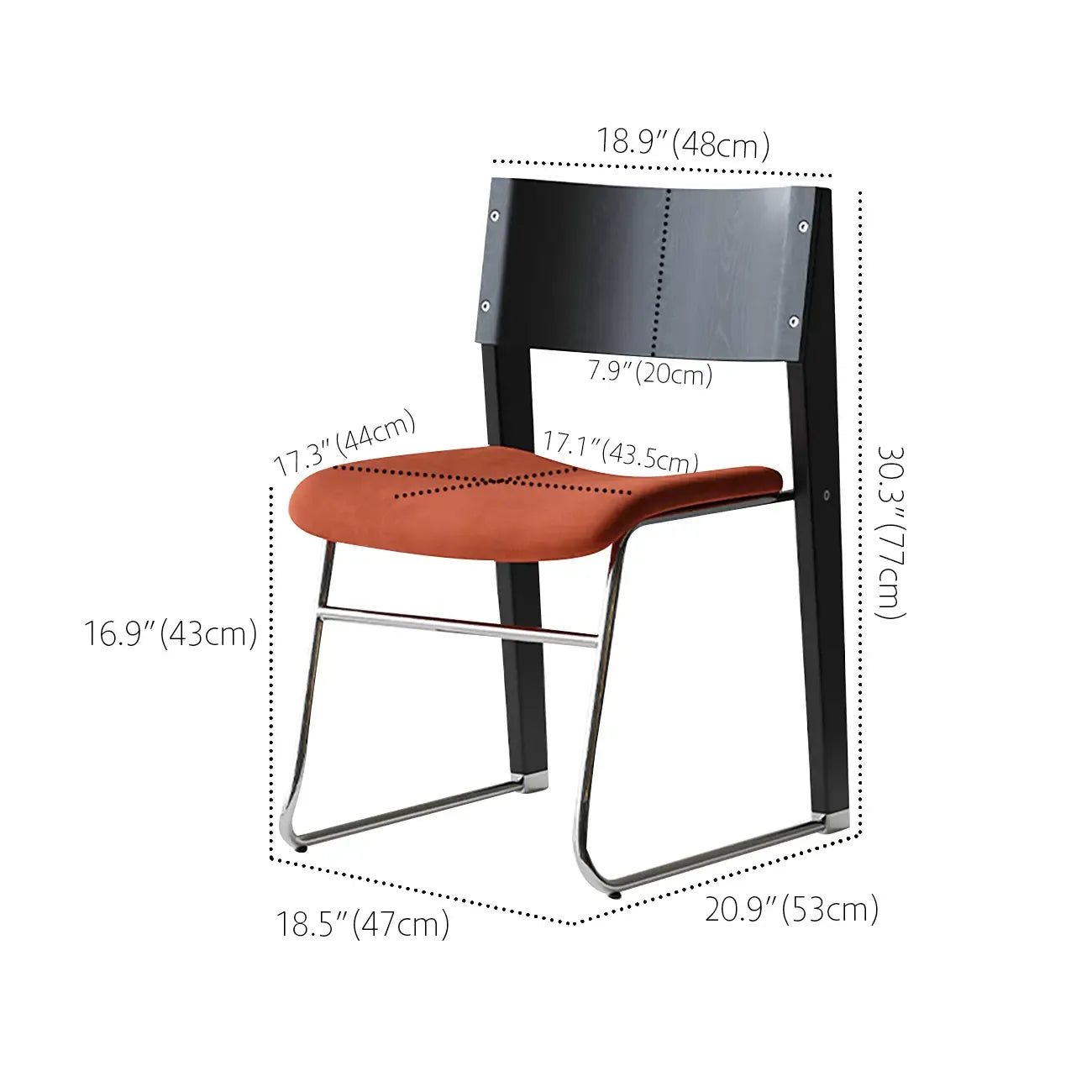 Ensemble de 2 chaises de salle à manger modernes en bois et velours, dossier ouvert, sans accoudoirs