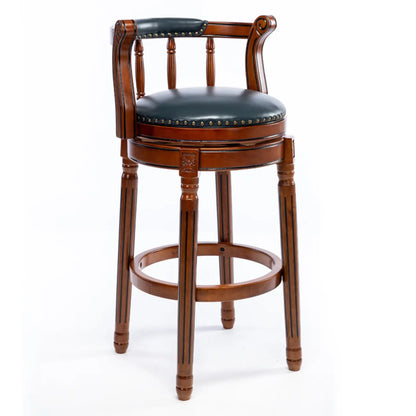 Tabourets de bar pivotants à hauteur de comptoir en cuir véritable et bois massif de noyer