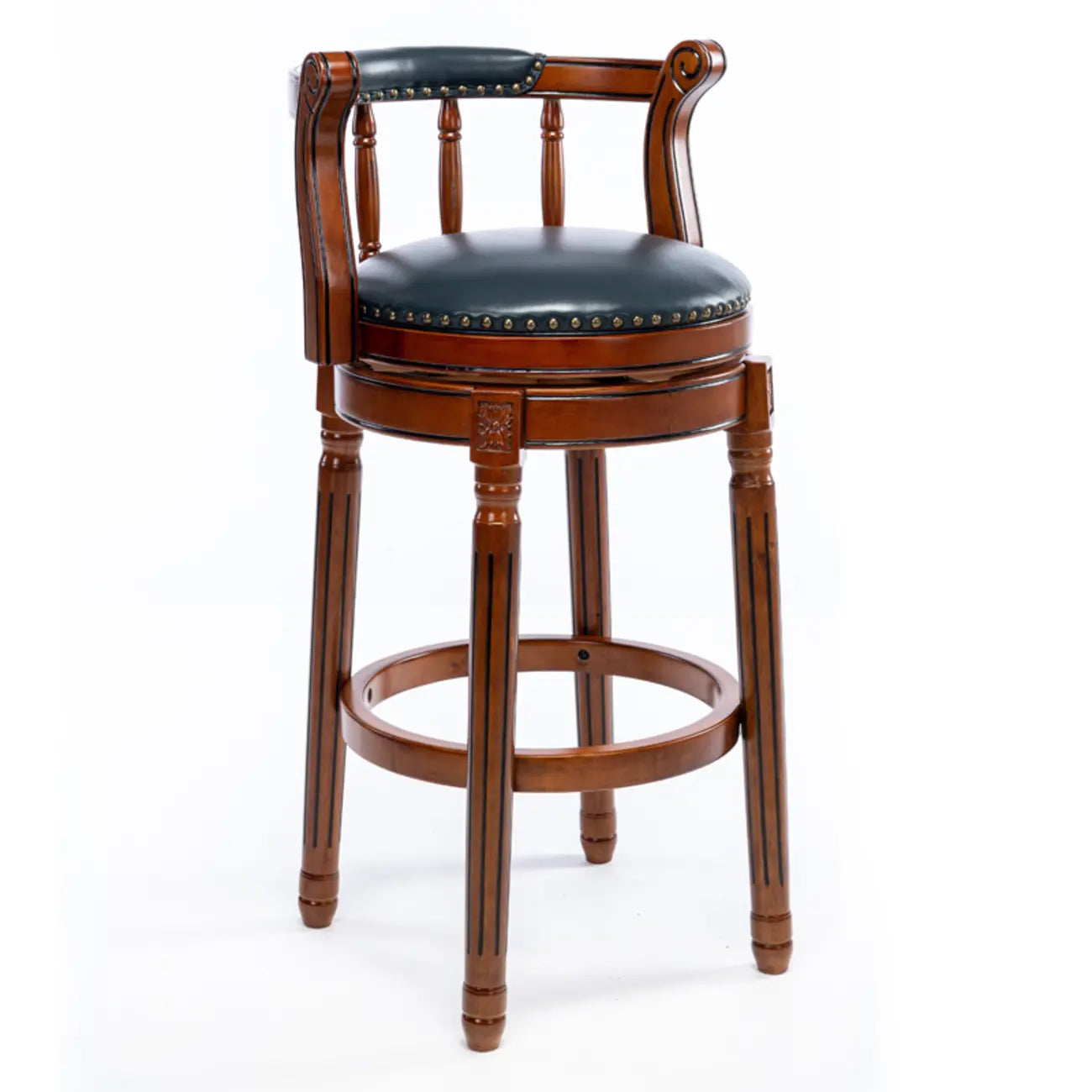 Tabourets de bar pivotants à hauteur de comptoir en cuir véritable et bois massif de noyer