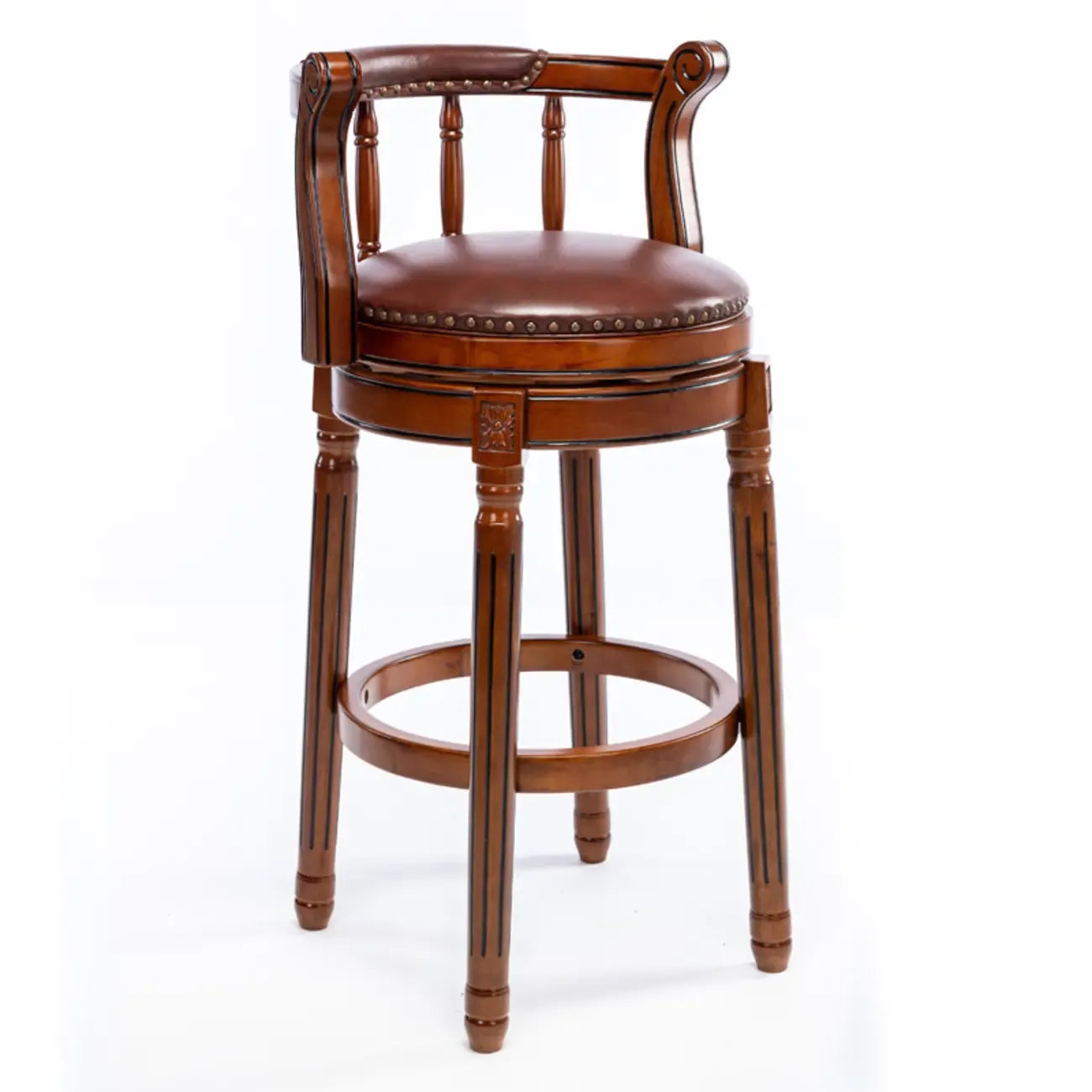 Tabourets de bar pivotants à hauteur de comptoir en cuir véritable et bois massif de noyer