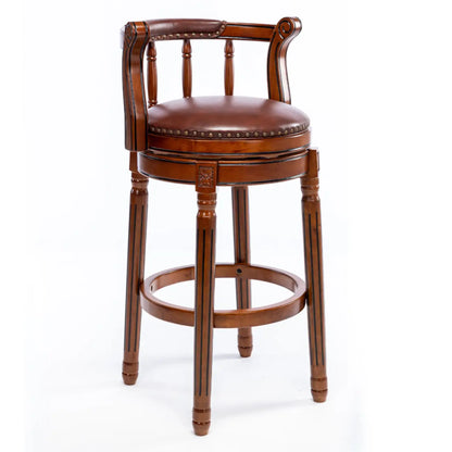 Tabourets de bar pivotants à hauteur de comptoir en cuir véritable et bois massif de noyer