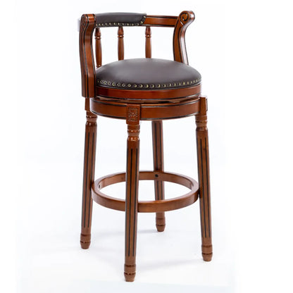 Tabourets de bar pivotants à hauteur de comptoir en cuir véritable et bois massif de noyer