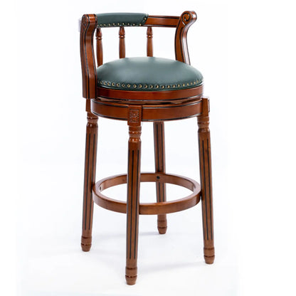Tabourets de bar pivotants à hauteur de comptoir en cuir véritable et bois massif de noyer
