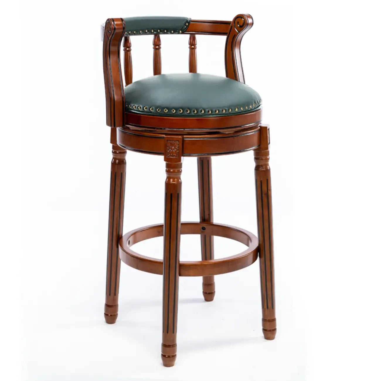 Tabourets de bar pivotants à hauteur de comptoir en cuir véritable et bois massif de noyer