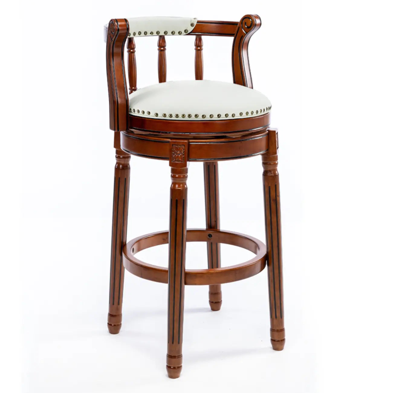 Tabourets de bar pivotants à hauteur de comptoir en cuir véritable et bois massif de noyer