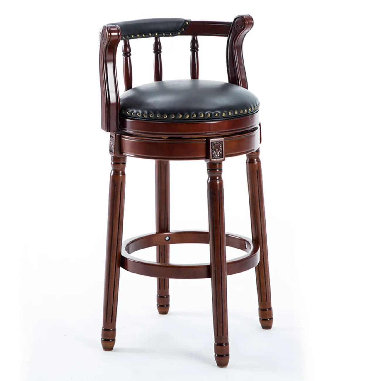 Tabourets de bar pivotants à hauteur de comptoir en cuir véritable et bois massif de noyer