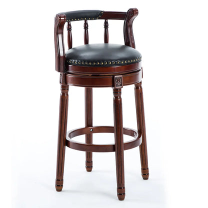 Tabourets de bar pivotants à hauteur de comptoir en cuir véritable et bois massif de noyer