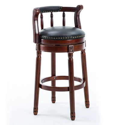 Tabourets de bar pivotants à hauteur de comptoir en cuir véritable et bois massif de noyer