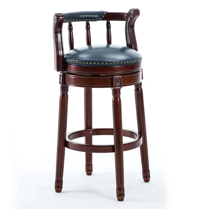 Tabourets de bar pivotants à hauteur de comptoir en cuir véritable et bois massif de noyer