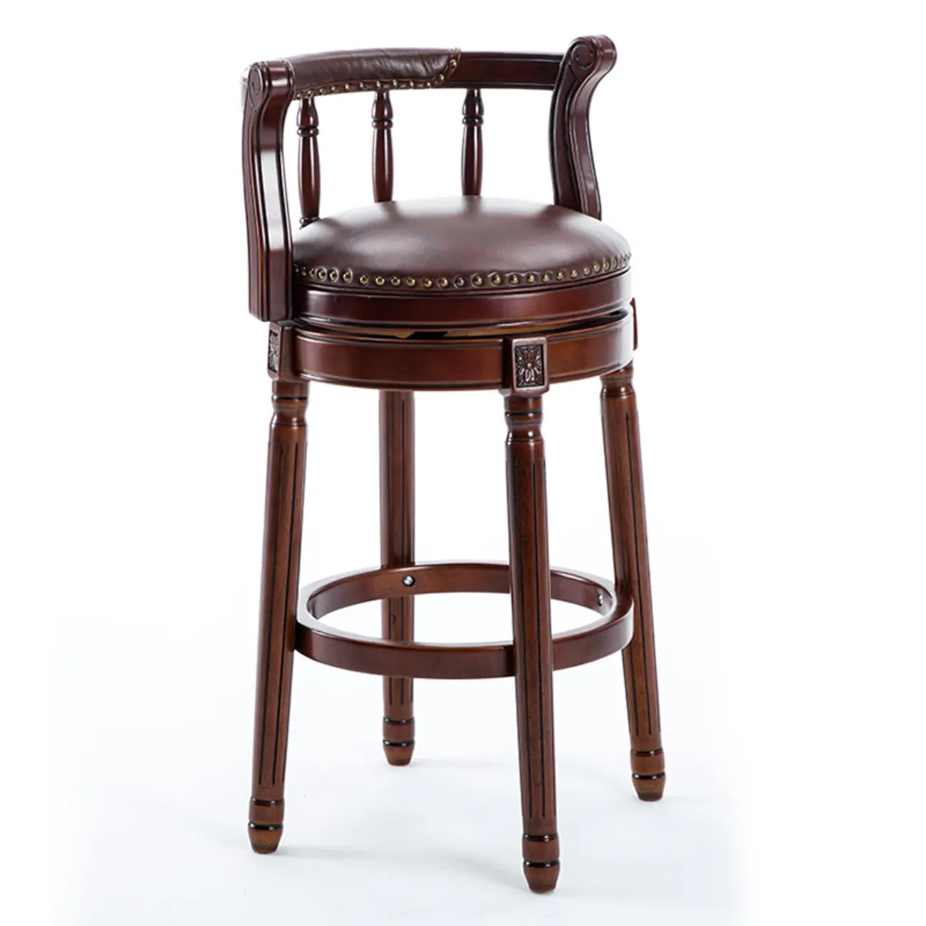 Tabourets de bar pivotants à hauteur de comptoir en cuir véritable et bois massif de noyer