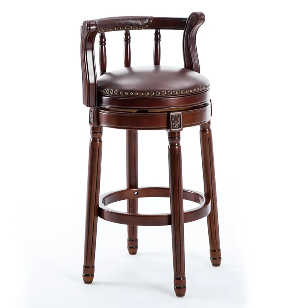 Tabourets de bar pivotants à hauteur de comptoir en cuir véritable et bois massif de noyer