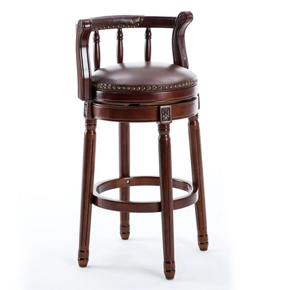 Tabourets de bar pivotants à hauteur de comptoir en cuir véritable et bois massif de noyer