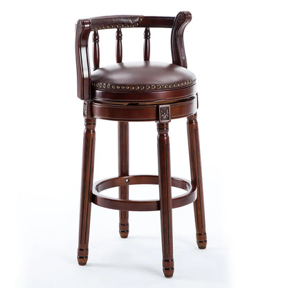 Tabourets de bar pivotants à hauteur de comptoir en cuir véritable et bois massif de noyer