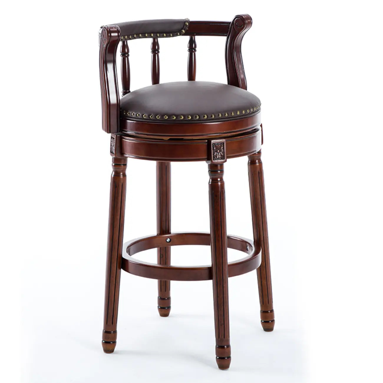 Tabourets de bar pivotants à hauteur de comptoir en cuir véritable et bois massif de noyer