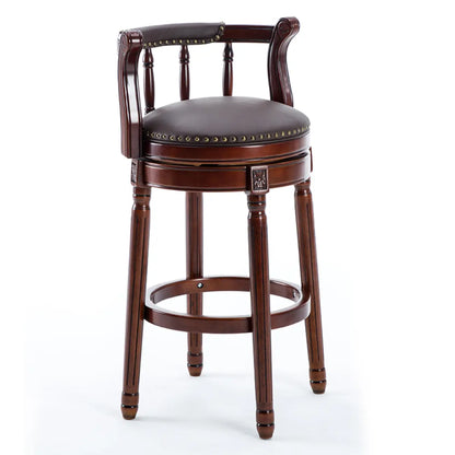 Tabourets de bar pivotants à hauteur de comptoir en cuir véritable et bois massif de noyer