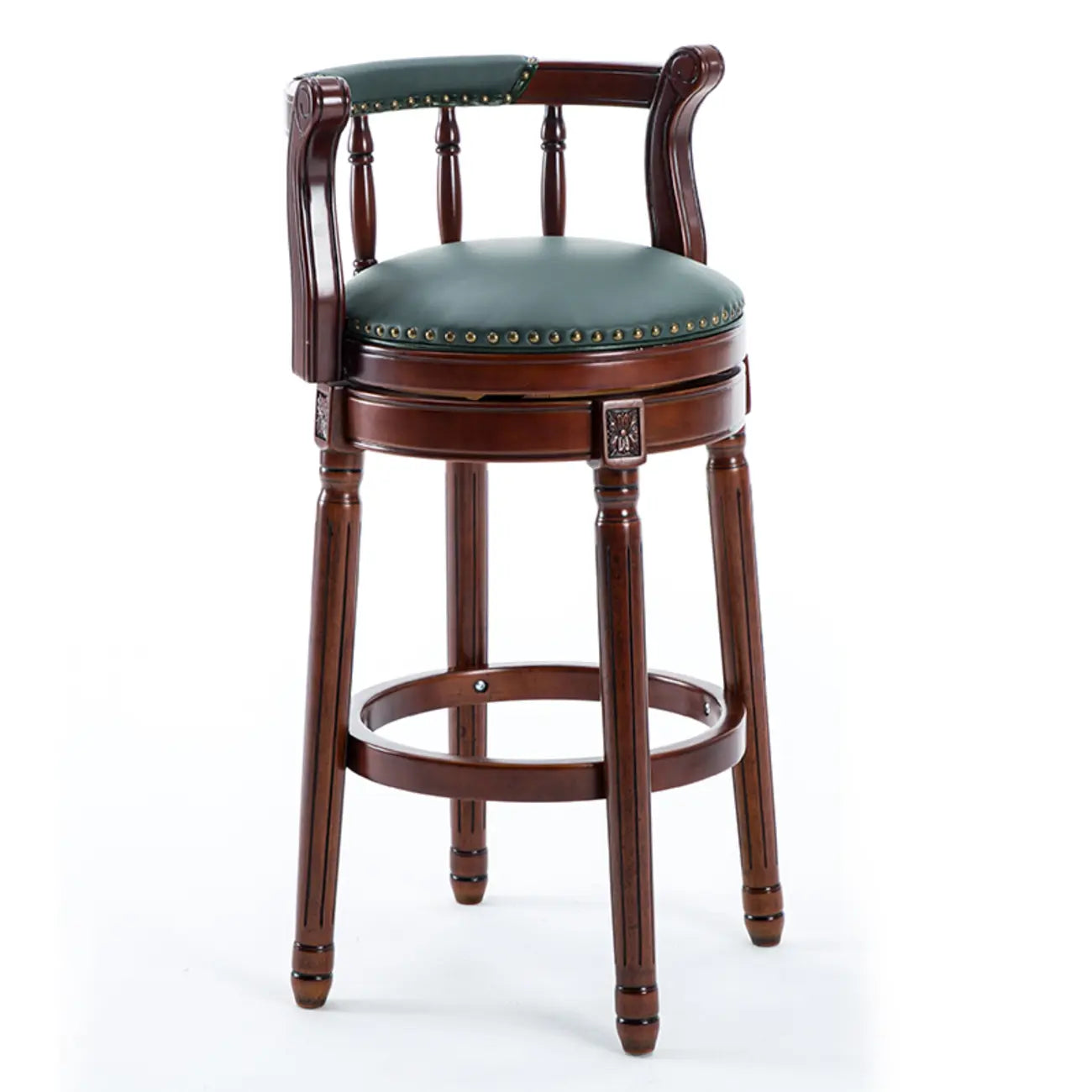 Tabourets de bar pivotants à hauteur de comptoir en cuir véritable et bois massif de noyer