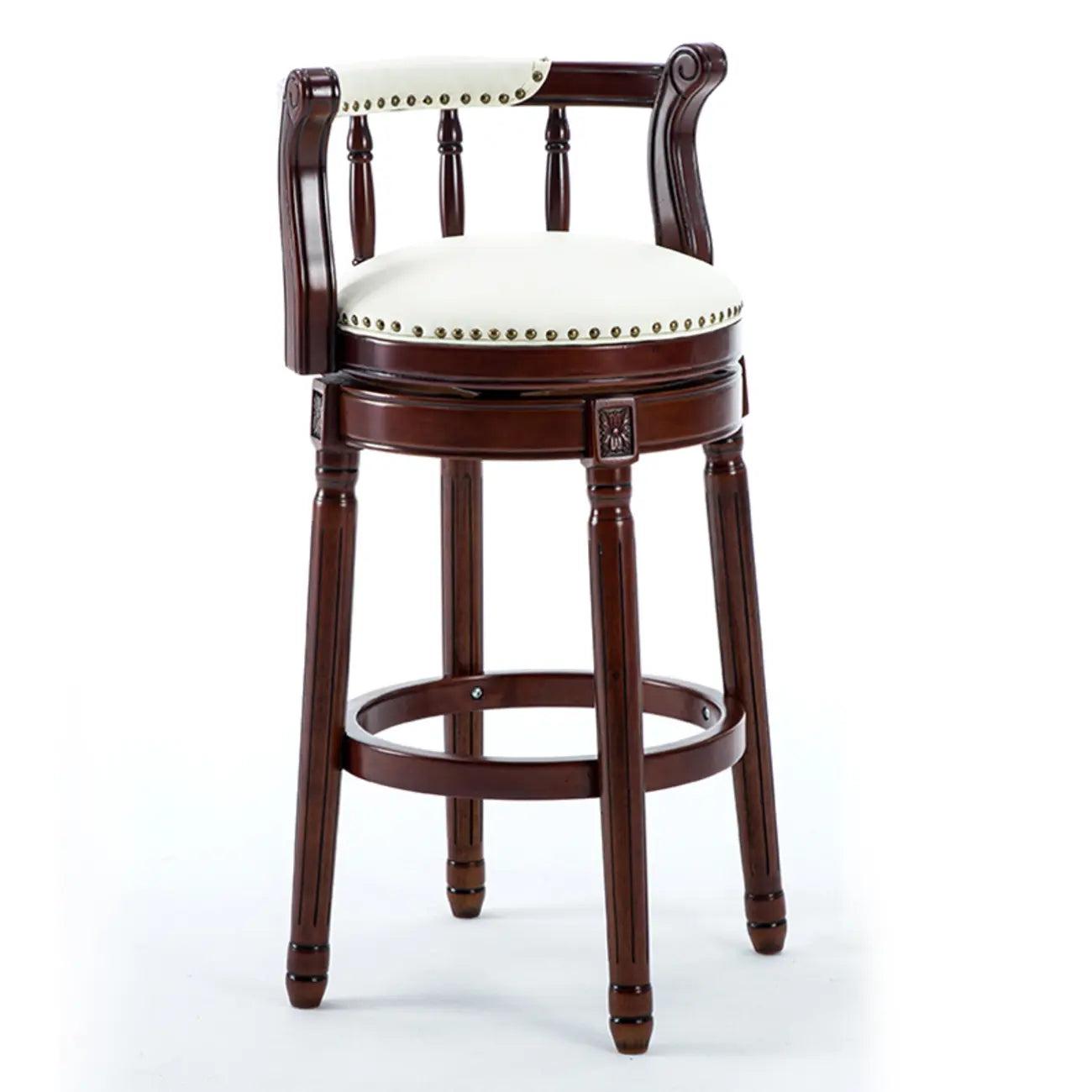 Tabourets de bar pivotants à hauteur de comptoir en cuir véritable et bois massif de noyer